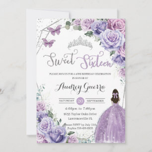 Invitation Sweet 16 Purple Floral Princess Argent Anniversair
