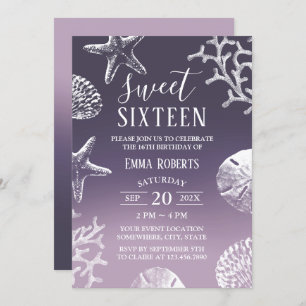 Invitation Sweet 16 Purple Ombre Beach Seashells