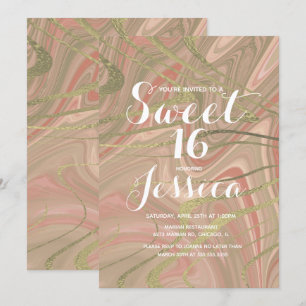 Invitation Sweet 16   Quince Marble Liquide Blush Faux Or