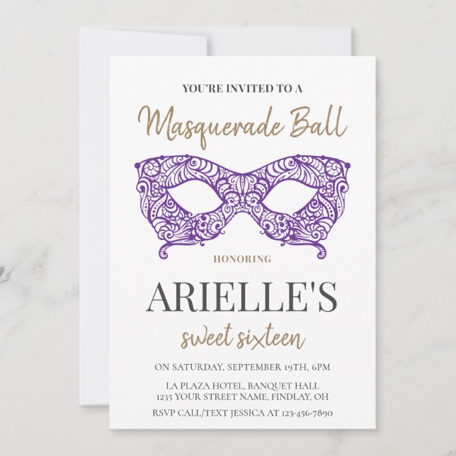 Invitation Sweet 16 Quince Masquarade Ball fête d'anniversair (Devant)