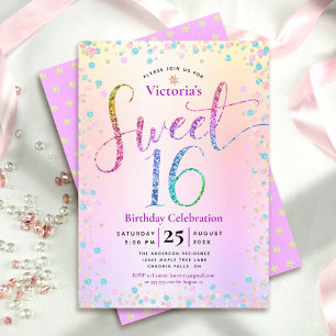 Invitation Sweet 16 Rainbow Parties scintillant Confetti Ombr