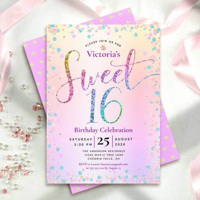Invitation Sweet 16 Rainbow Parties scintillant Confetti Ombr (Créateur téléchargé)