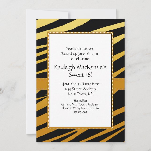 Invitation Sweet 16 Rayure de Tigre (Devant)