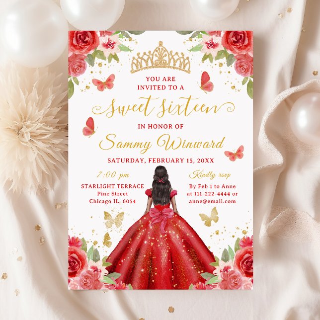 Invitation Sweet 16 Red Princess African American Girl (Créateur téléchargé)