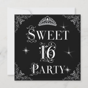 Invitation Sweet 16 Regal noir blanc argent Tiara