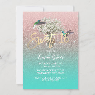 Invitation Sweet 16 Respiration de bébé Hummingbird Rose Or T