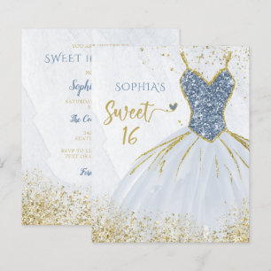 Invitation Sweet 16 Robe Bleue Poussiéreuse Or Bud