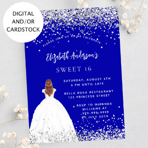 Invitation Sweet 16 robe de parties scintillant bleue royale