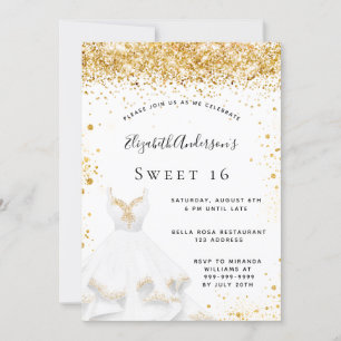 Invitation Sweet 16 robe d'or blanc parties scintillant
