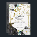 Invitation Sweet 16 Robe Florale Papillon noir Or<br><div class="desc">Adorable, or noir floral, invitations de fête d'anniversaire sweet sixteen. Facile à personnaliser avec vos détails. Contactez-moi par conversation si vous avez des questions sur l'oeuvre ou avez besoin d'une personnalisation. Vérifiez la collection pour plus d'éléments. VEUILLEZ NOTER : Pour obtenir de l'aide sur les commandes, l'expédition, l'information sur les...</div>