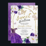 Invitation Sweet 16 Robe Florale Violet Papillon<br><div class="desc">Adorable, or violet floral, sweet sixteen invitations fête d'anniversaire. Facile à personnaliser avec vos détails. Contactez-moi par conversation si vous avez des questions sur l'oeuvre ou avez besoin d'une personnalisation. Vérifiez la collection pour plus d'éléments. VEUILLEZ NOTER : Pour obtenir de l'aide sur les commandes, l'expédition, l'information sur les produits,...</div>