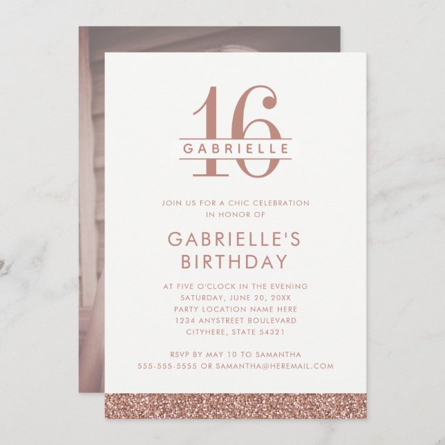 Invitation Sweet 16 Rose Blush Pink Parties scintillant photo (Devant / Derrière)