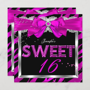 Invitation Sweet 16 rose chaud Parties scintillant de zèbre g
