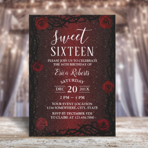 Invitation Sweet 16 Rose Fleur & Thorn Burgundy Parties scint