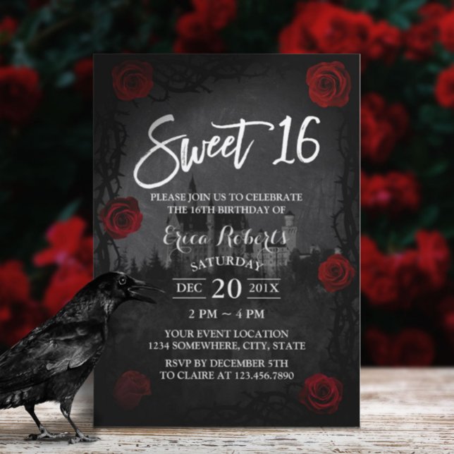 Invitation Sweet 16 Rose Flower & Thorn Fairy Castle Dark (Créateur téléchargé)