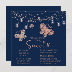 Invitation Sweet 16 Rose Gold Butterfly Chic Moderne Annivers