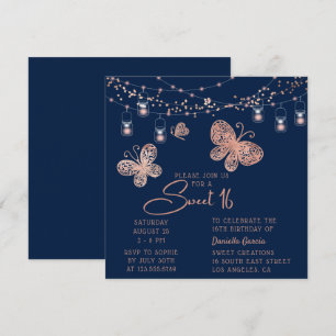 Invitation Sweet 16 Rose Gold Butterfly Chic Moderne Annivers