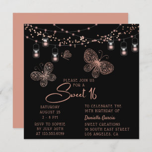 Invitation Sweet 16 Rose Gold Butterfly Chic Moderne Annivers
