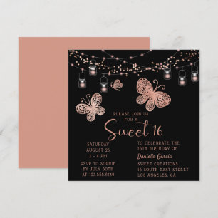 Invitation Sweet 16 Rose Gold Butterfly Chic Moderne Annivers