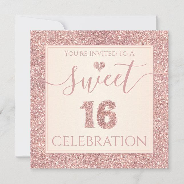 Invitation Sweet 16 Rose Gold Faux Parties scintillant fête d (Devant)