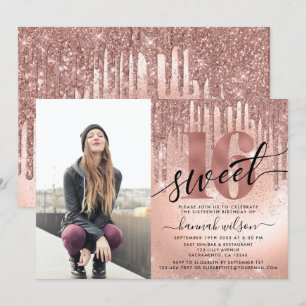 Invitation Sweet 16 Rose Gold Foil & Parties scintillant phot