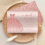 Invitation Sweet 16 Rose Gold Glam 16e fête d'anniversaire<br><div class="desc">Une jolie invitation douce,  moderne et chic de 16 ans avec robe en or rose et éclaboussures de parties scintillant contre arrière - plan rose sombre et blush. Ajoutez facilement les détails de l'anniversaire en cliquant sur le bouton "Personnaliser".</div>