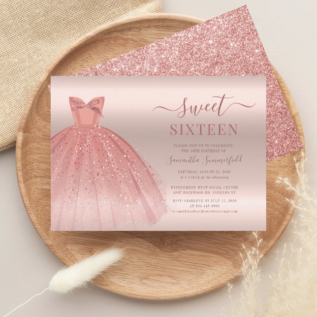 Invitation Sweet 16 Rose Gold Glam 16e fête d'anniversaire (Sweet 16 Birthday Party Invitation)
