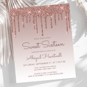 Invitation Sweet 16 Rose Gold Pailleté Pas Chère