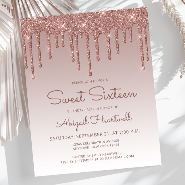 Invitation Sweet 16 Rose Gold Pailleté Pas Chère (Créateur téléchargé)