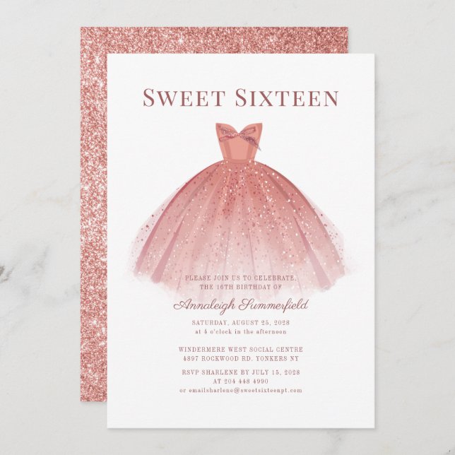 Invitation Sweet 16 Rose Gold Script moderne (Devant / Derrière)