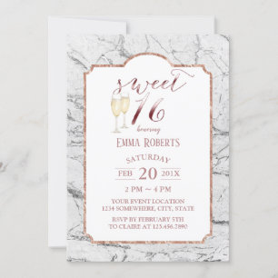 Invitation Sweet 16 Rose moderne Gold Marbre blanc tendance
