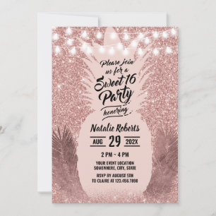 Invitation Sweet 16 Rose moderne Gold Tropical Ananas