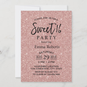 Invitation Sweet 16 Rose moderne Parties scintillant or Anniv