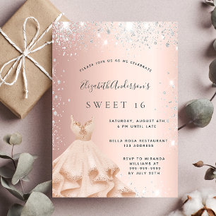 Invitation Sweet 16 rose or argent parties scintillant robe g