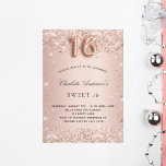 Invitation Sweet 16 rose or rousse parties scintillant scinti<br><div class="desc">Pour une soirée Sweet 16, 16ème anniversaire. Un arrière - plan rose à gradient or. Décoré avec de la poussière de parties scintillant en faux or rose. Personnalisez et ajoutez un nom et des détails du parti. Le nom est écrit avec un script de style écrit à la main. Le...</div>