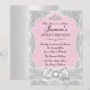 Invitation Sweet 16 Rose Pâle Satin Argenté