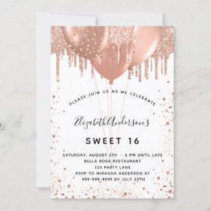 Invitation Sweet 16 rose parties scintillant or blanc