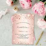 Invitation Sweet 16 rose parties scintillant or glamour<br><div class="desc">Une invitation moderne, élégante et glamour pour une fête Sweet 16, 16e anniversaire. Un arrière - plan métallique à l'apparence or rose avec de la poussière de parties scintillant. Le nom est écrit avec un script de style moderne écrit à la main. Personnalisez et ajoutez les détails de votre fête....</div>