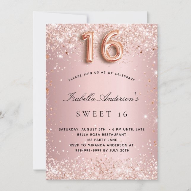 Invitation Sweet 16 rose rose rose rose rose rose rose partie (Devant)