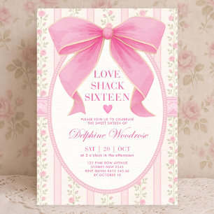 Invitation Sweet 16 Rose Ruban : Coque Florale Vin