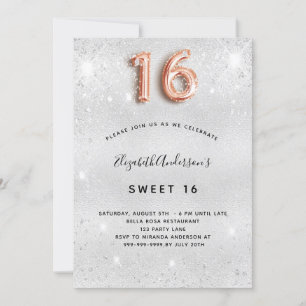 Invitation Sweet 16 roses d'argent éclat or