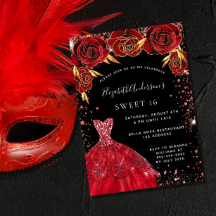 Invitation Sweet 16 rouge noir parties scintillant flores gla