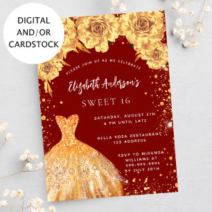Invitation Sweet 16 rouge parties scintillant robe rose