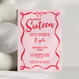 Invitation Sweet 16 Ruban Féminin Coquette Seizième Anniversa