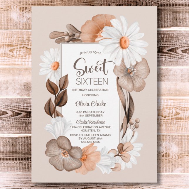 Invitation Sweet 16 Rustic Boho Floral fête d'anniversaire (Créateur téléchargé)