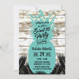 Invitation Sweet 16 Rustic Tropical Beach Ananas Turquoise