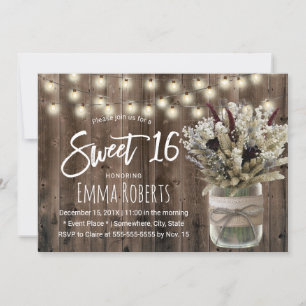 Invitation Sweet 16 Rustique hiver Floral Jar Grange Annivers