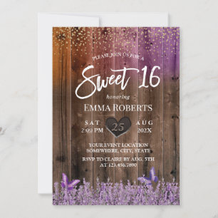 Invitation Sweet 16 Rustique Violet Lavande Fleur Lavande Boi