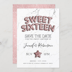 Invitation Sweet 16 Save The Date Rose Gold Ballons Parties s