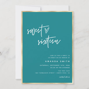 Invitation Sweet 16 Script moderne Gold Foil Turquoise Annive